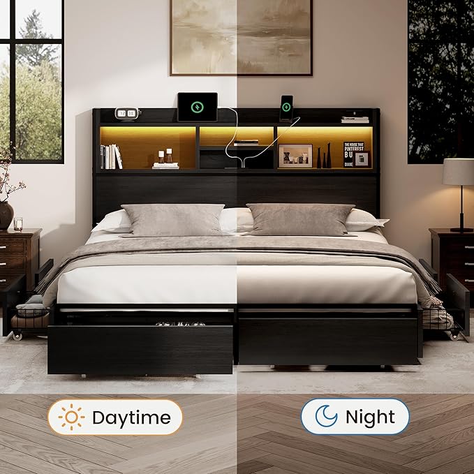 King Storage Bed Frame with 6 Drawers, USB Charging Station, No Noise, No Box - Image 6