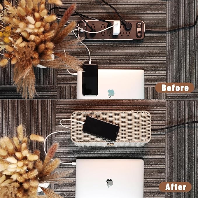 BROWNLILY Cable Management Box, Rattan Style Cord Organizer - Image 5