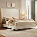 King Bed Frame with 65" Tall Headboard, Horizontal Fine Corduroy Bed Frame with by LUXOAKAddMoreStyletoHome