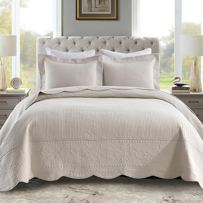 MarCielo 3-Piece 100% Cotton Oversized Bedspread Lightweight Quilt Coverlet by MarCielo