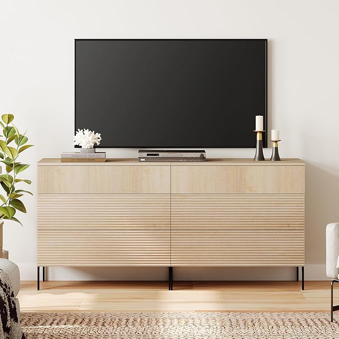 WAMPAT 63" W Fluted Dresser for Bedroom, Modern 6 Drawer Dresser TV Stand - Image 9