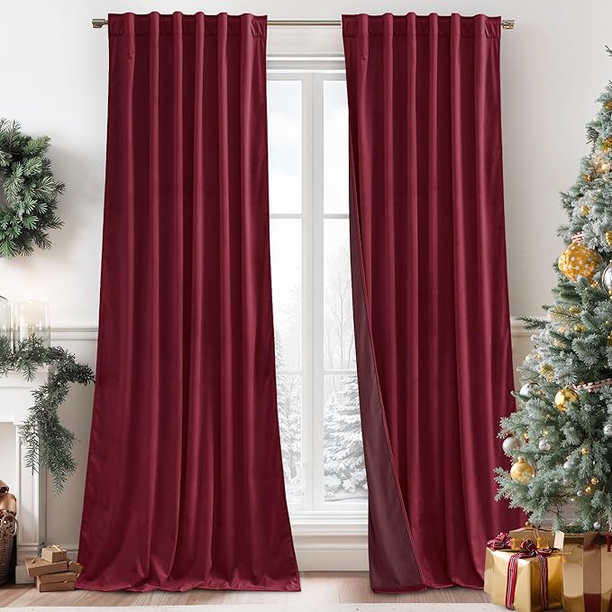 RYB HOME Burgundy Red Velvet Curtains by RYBHOME