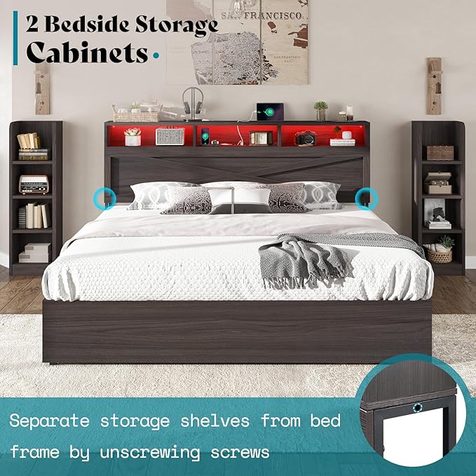 AMERLIFE Full Size Lift Up Storage Bed Frame, 45.1" LED Bed Frame - Image 6