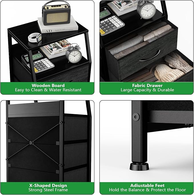 Dresser with 4 Drawers, Fabric Storage Tower - Image 7