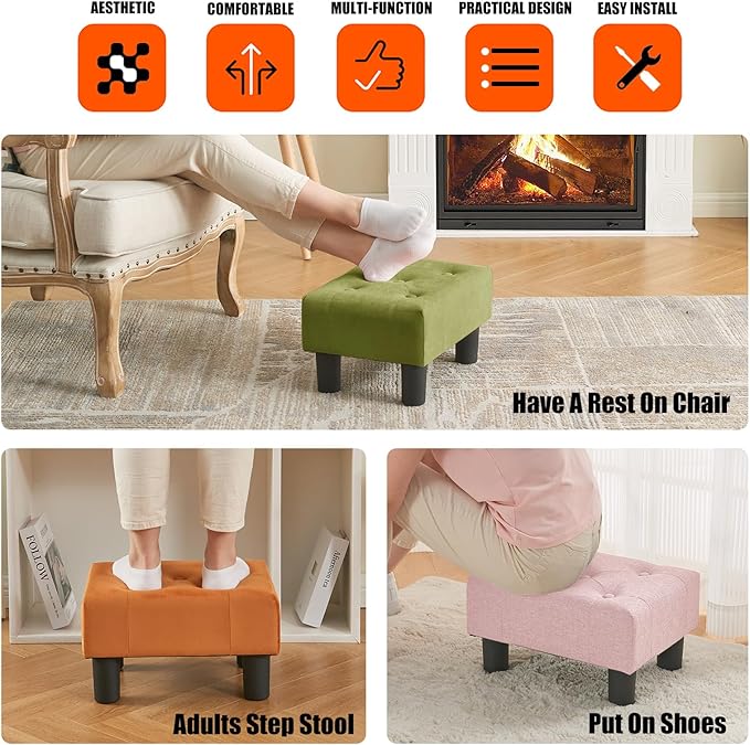 BRIAN & DANY Small Foot Stool, Linen Foot Stools - Image 6
