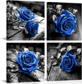 VANSEEING 4 Pieces Blue and Black Rose Flower Canvas Wall Art Floral Pictures by VANSEEING