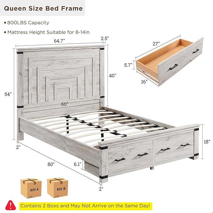 T4TREAM Farmhouse Queen Size Bed Frame - Image 2