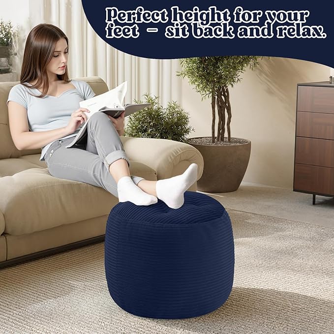 MeMoreCool Stuffed Round Pouf Ottoman Foot Rest, Floor Pouf Foot Stool - Image 4