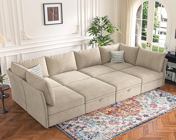 ABCASA 136.4" Oversized Modular Sectional Sleeper Sofa Bed, U Shaped by ABCASA