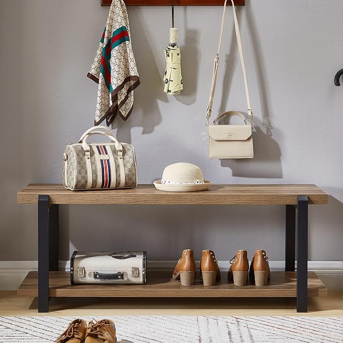 FOLUBAN Entryway Bench, Industrial Shoe Storage Bench - Image 8