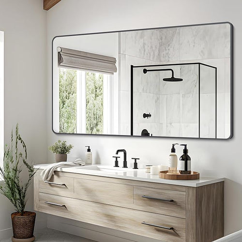 30" x 60"Bathroom Mirror, Matte Black Wall Mirror by DESBING