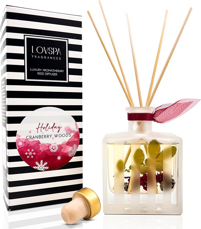 LOVSPA Reed Diffuser Set, Holiday Red Currant & Woods Scented Oil Diffuser by LOVSPA