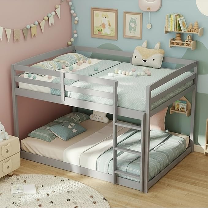 KOMFOTT Low Bunk Bed Full Over Full, Solid Wood Full Bed Frame by KOMFOTT