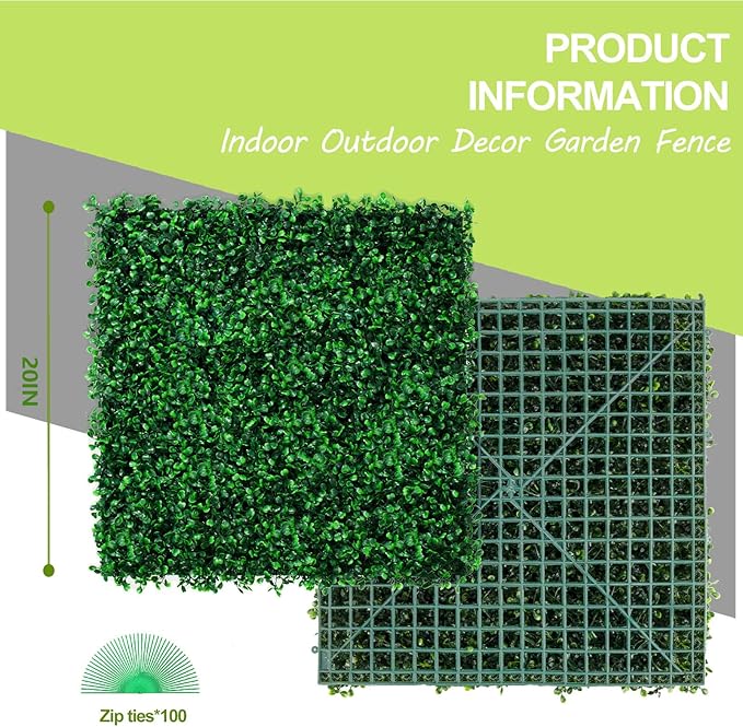 AOKIE 20"X20" Artificial Grass Wall, Party Garden Fence Decor - Image 4