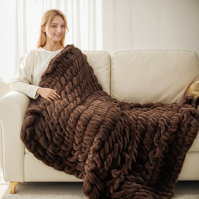 BATTILO HOME Chocolate Brown Faux Fur Throw Blanket - Image 2