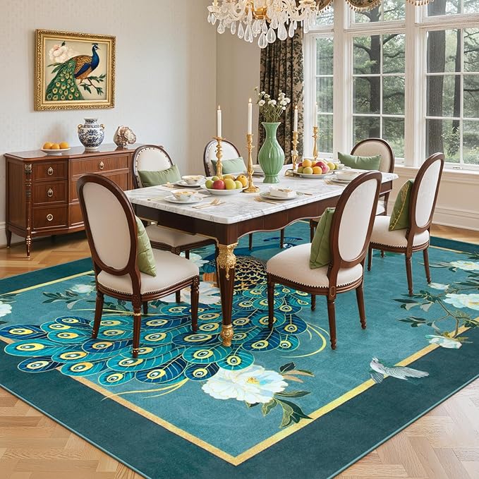 Lahome Peacock Area Rugs 8x10, Soft Washable 8x10 Rugs - Image 3