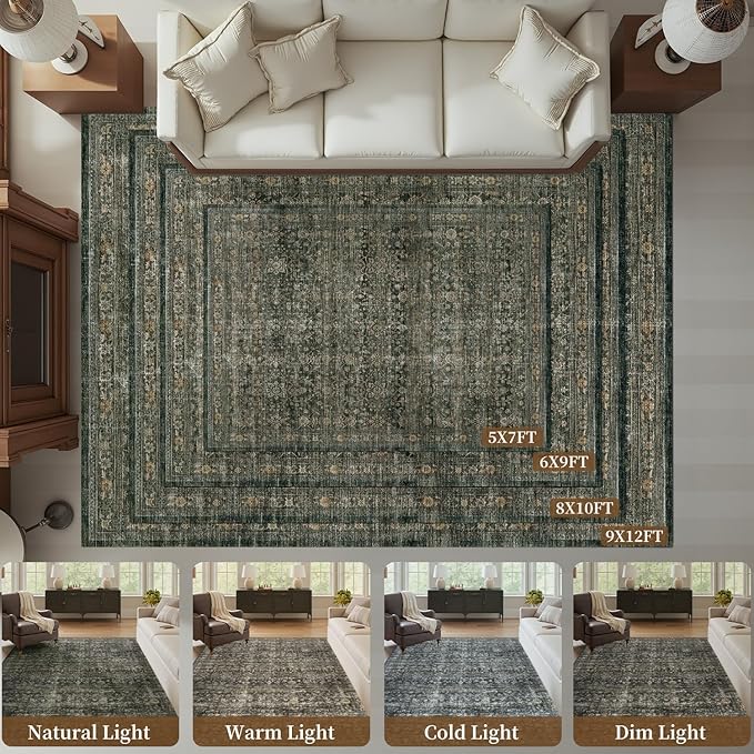 MontVoo-Vintage Area Rug 9X12 Green Rugs - Image 7
