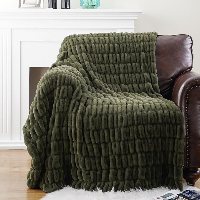 BATTILO HOME Olive Green Faux Fur Throw Blanket by BATTILOHOME