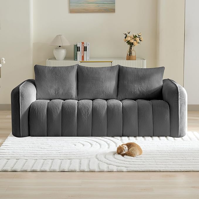 83'' Boneless Corduroy Sofa, Oversized 3 Seater Deep Seat Couch by WUTUTUEE