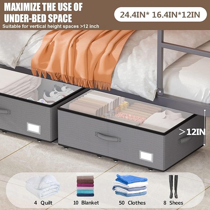 Under Bed Storage with Wheels, No Assemble Required 12 inches height Under Bed - Image 3