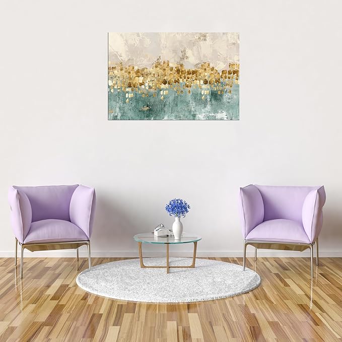 DZL Art A74681 Gold Abstract Painting Modern Decor Wall Art Gold Canvas Gray - Image 4