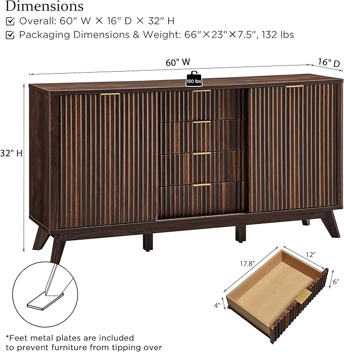 T4TREAM 60" Fluted Dresser - Image 2