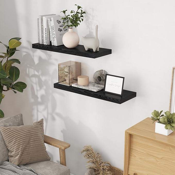 Fun Memories 32 Inch Floating Shelves, Wall-Mounted Bathroom Shelves Set of 2 - Image 2
