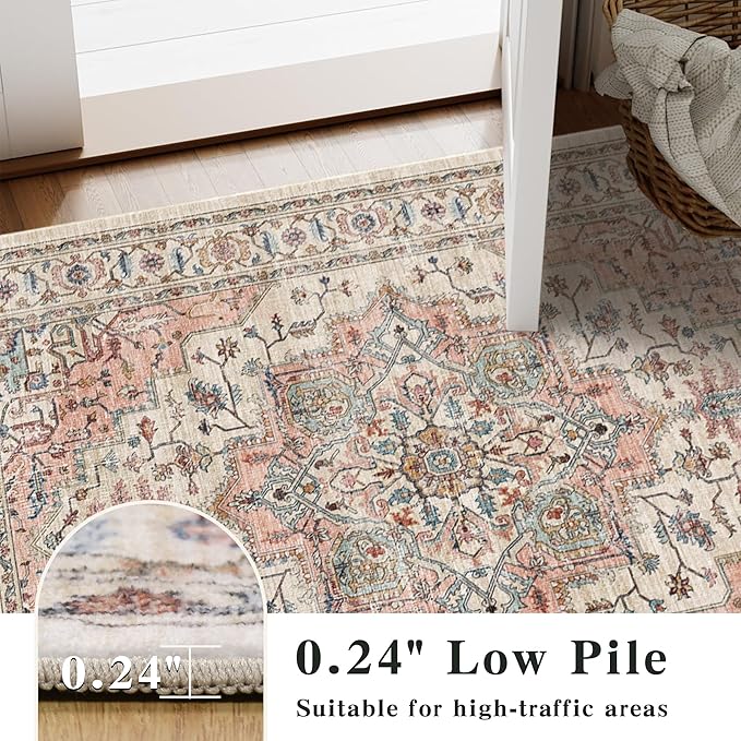 4x6 Area Rug for Bedroom Machine Washable Low Pile Vintage Distressed Rugs - Image 5