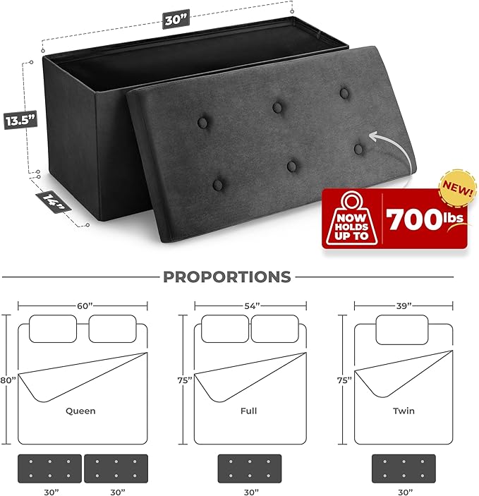 Sorbus Storage Ottoman Bench – Collapsible/Folding Bench Chest - Image 3