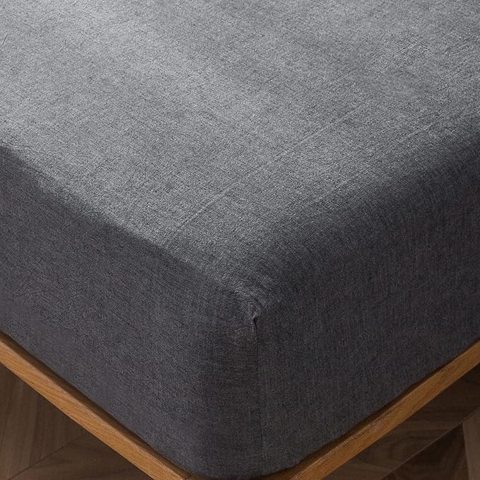 MooMee Fitted Bottom Sheet Only 100% Washed Cotton Linen Like Textured by MOOMEE