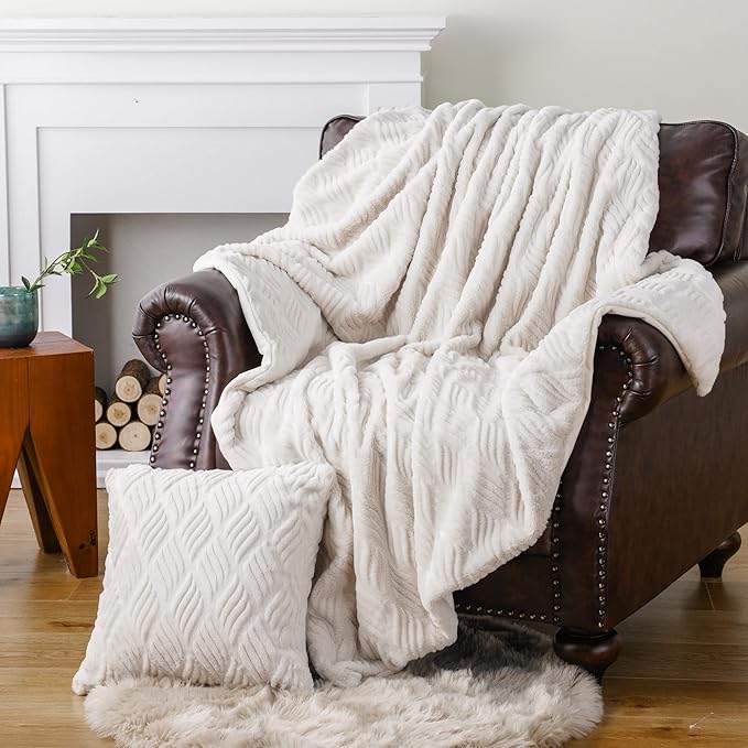 BATTILO HOME White Faux Rabbit Fur Blanket - Image 2