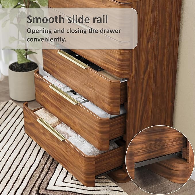 5 Drawer Dresser for Bedroom, Curved Profile Design, Wooden Closet - Image 4