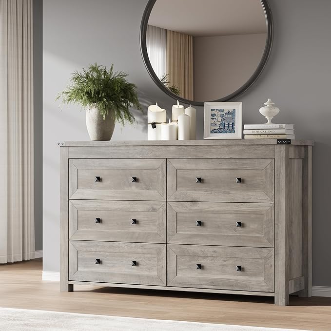 6-Drawer Dresser, Modern Wooden Storage Chest of Drawers, Dresser TV Stand by BORNOON