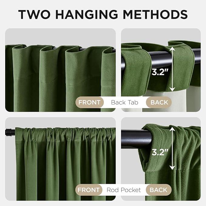 Joydeco Olive Green 100% Blackout Curtains 90 Inch 2 Panels, Luxury Thermal - Image 3