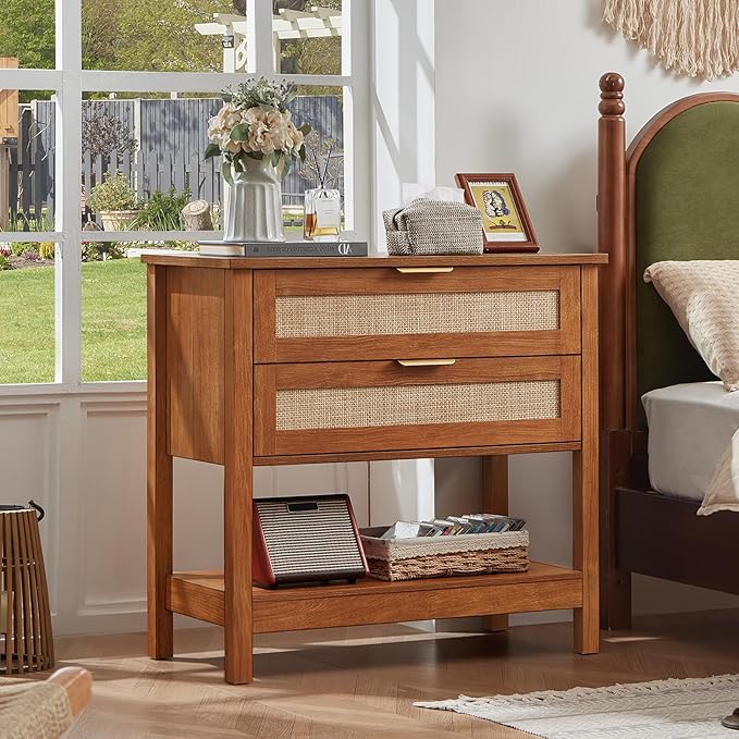 LEYAOYAO 31.5" Wide Rattan Night Stand, Oversized Large Boho Nightstand - Image 5