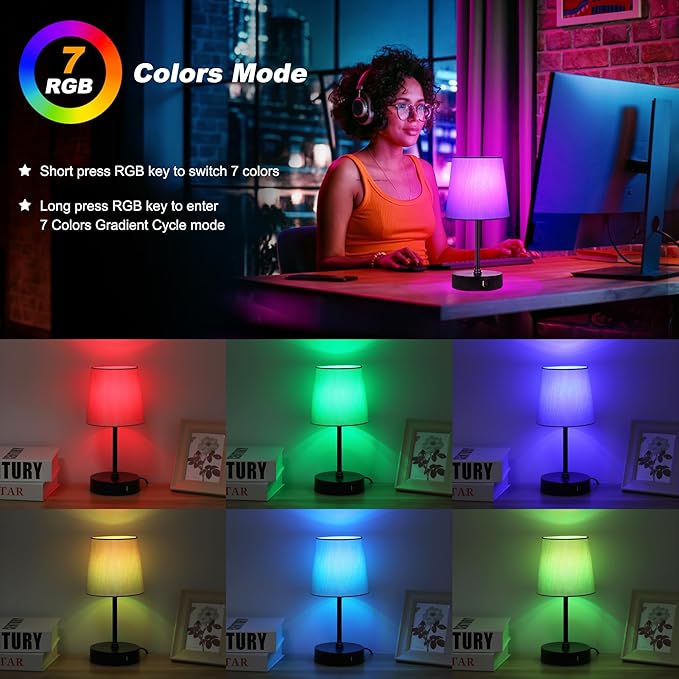 Ascher Small Bedside Table lamp, RGB Color Changing Lamps, 3 Color Temperatures - Image 3