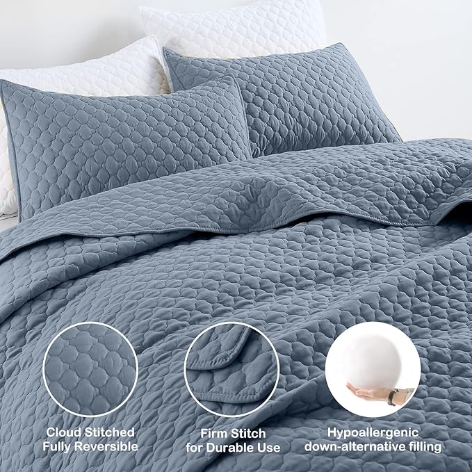 HORIMOTE HOME Quilt Queen Size Dusty Blue, Lightweight Quilts - Image 3