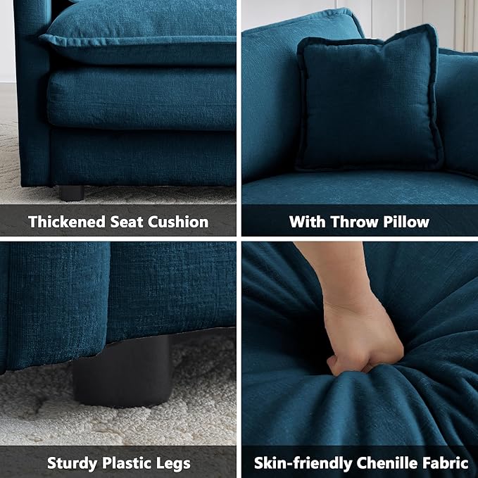 mikibama 41.4 Inch Single Seat Sofa, Chenille Comfy Deep Upholstered Couch - Image 3