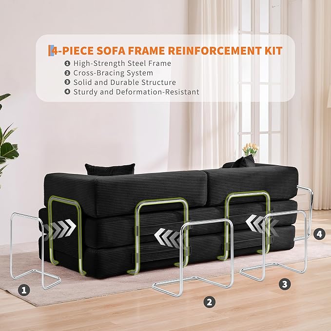 Garvee 5-in-1 Convertible Sofa Bed, 78.8" Modular Corduroy Sleeper - Image 3