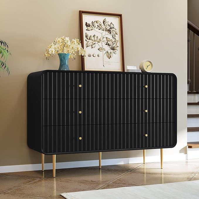 HLR Fluted 6 Drawers Dresser, Dresser TV Stand, Wood Dressers & Chest of Drawers - Image 6