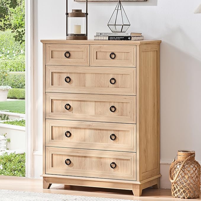 Farmhouse 6 Drawer Dresser for Bedroom, Rustic Wood Dresser by Joaxswe