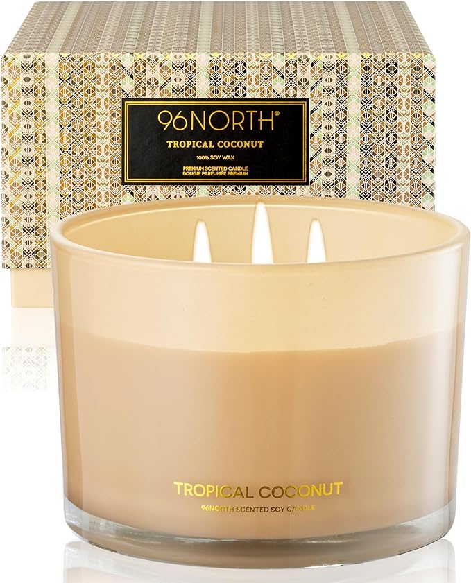 96NORTH Luxury Coconut Soy Candle | Large 3 Wick Jar Candle | Up to 50 Hours by 96NORTH%C2%AE