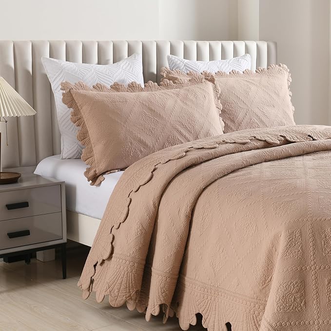 MarCielo 3-Piece 100% Cotton Oversized Bedspread Lightweight Quilt Coverlet - Image 2