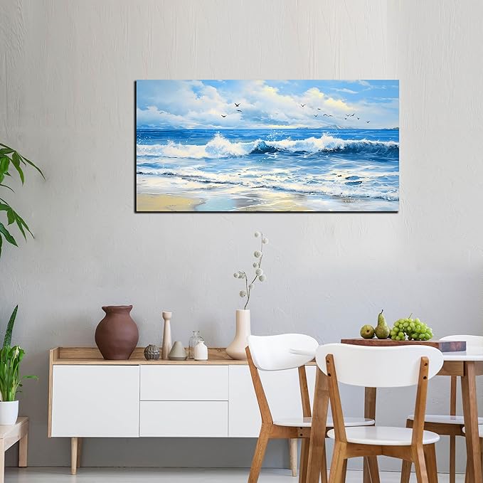 ENTANUB Ocean Wall Art for Bedroom, Sea Wave Wall-Decor for Living Room - Image 2