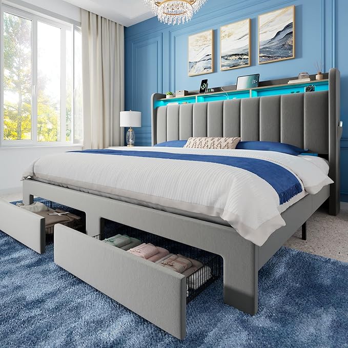 Allewie Velvet Vertical Tufted King Size Upholstered Platform Bed Frame by Allewie
