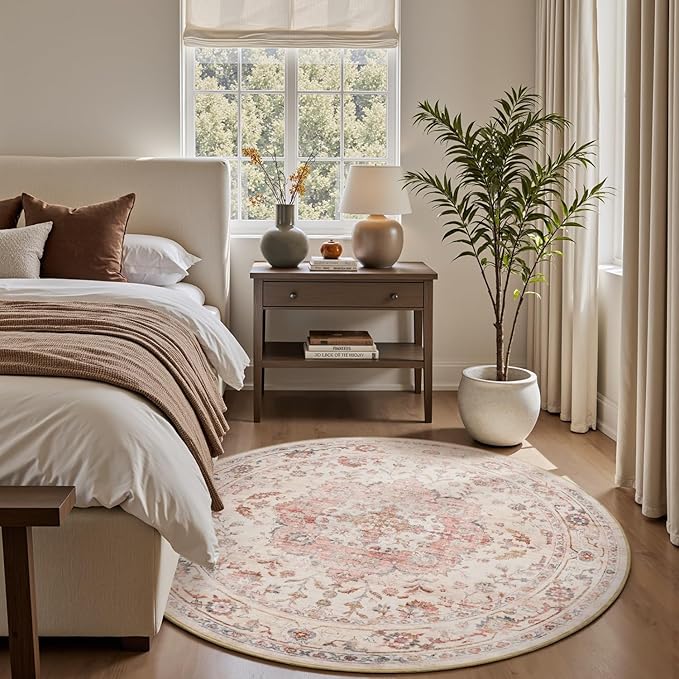 PADOOR 6FT Round Rug, Rugs for Living Room, Soft Pink Circle Rug, Machine - Image 6
