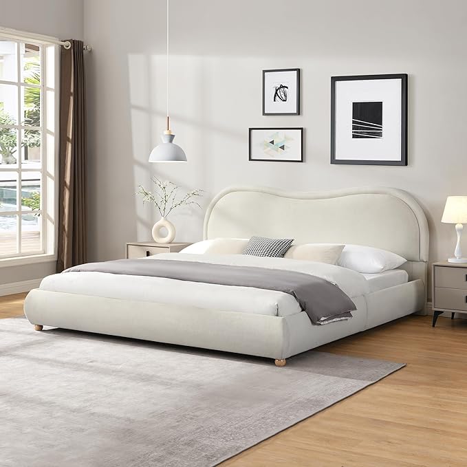 King Size Upholstered Platform Bed Frame, Modern Cloud Bedframe - Image 5