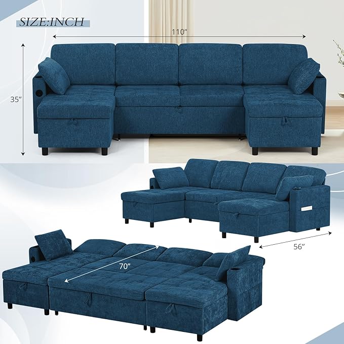 110" Sectional Pull Out Sofa Bed - Image 3