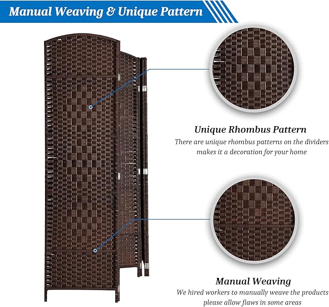 VINGLI 6-Panels Tall Rattan Room Divider, 6 FT Folding Privacy Screen, Indoor - Image 6