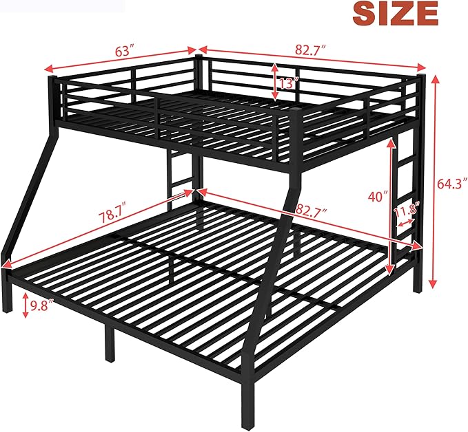 Upgraded Version Thicken Metal Queen Over King Bunk Bed, Heavy-Duty Steel King - Image 2